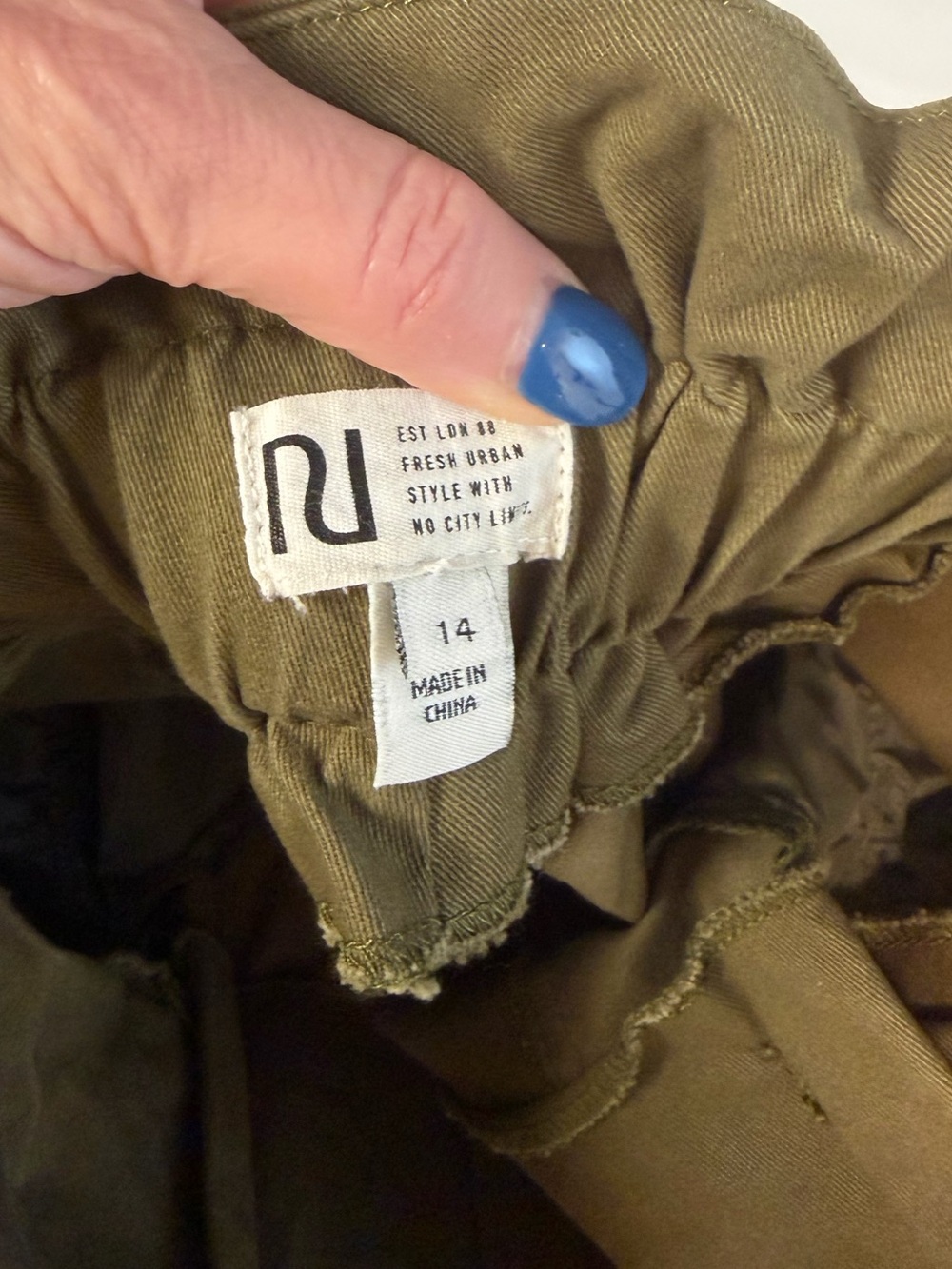 River Island Olive Cargo Pants Paper Bag elastic waist clean front Women’s 10 - Picture 5 of 8